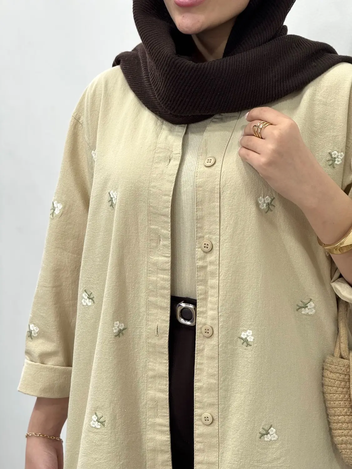 تونیک مانتویی لینن گلدوزی غنچه